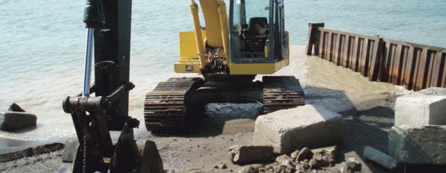 backhoe along lakeshore