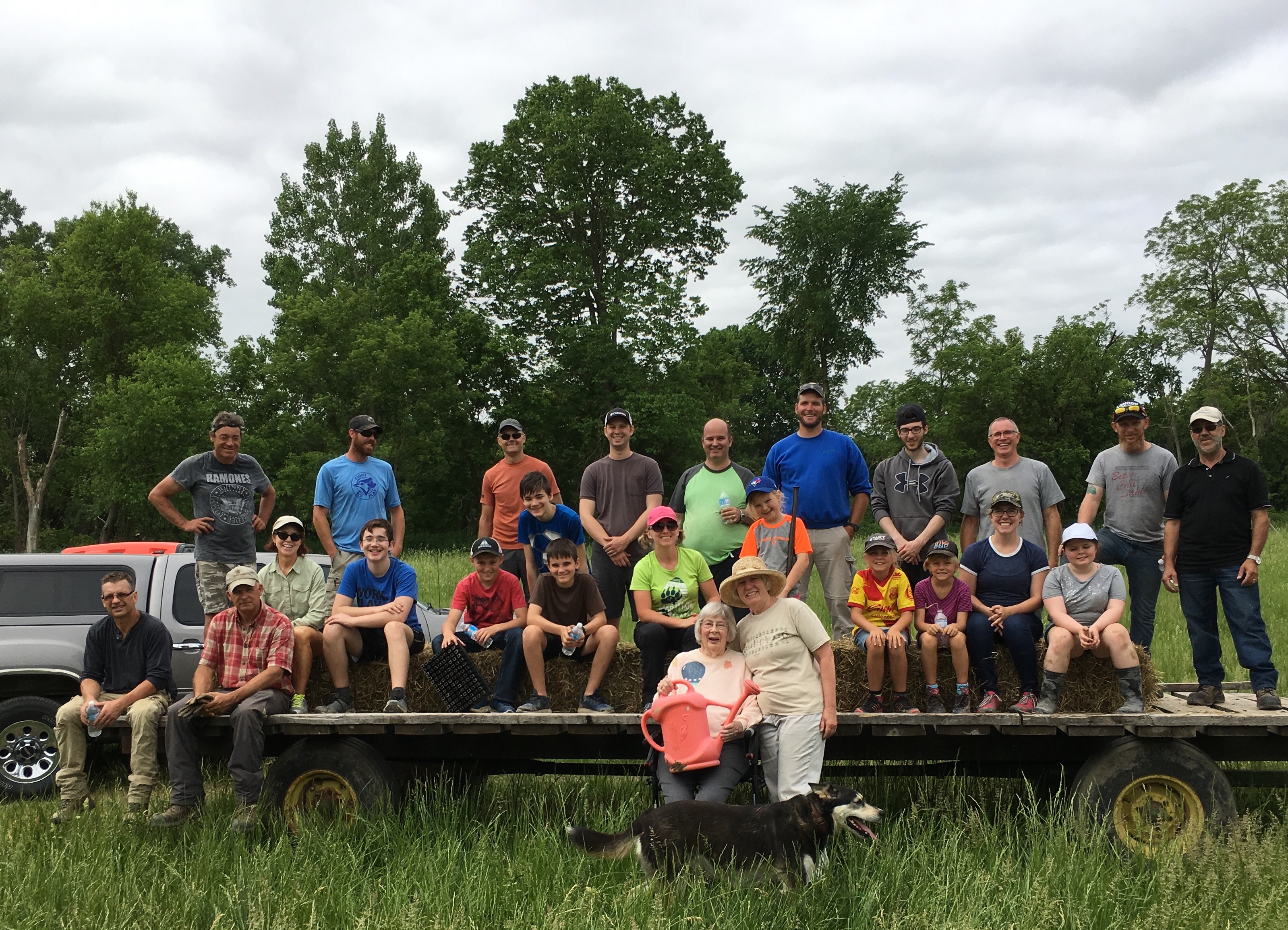 group of people on wagon